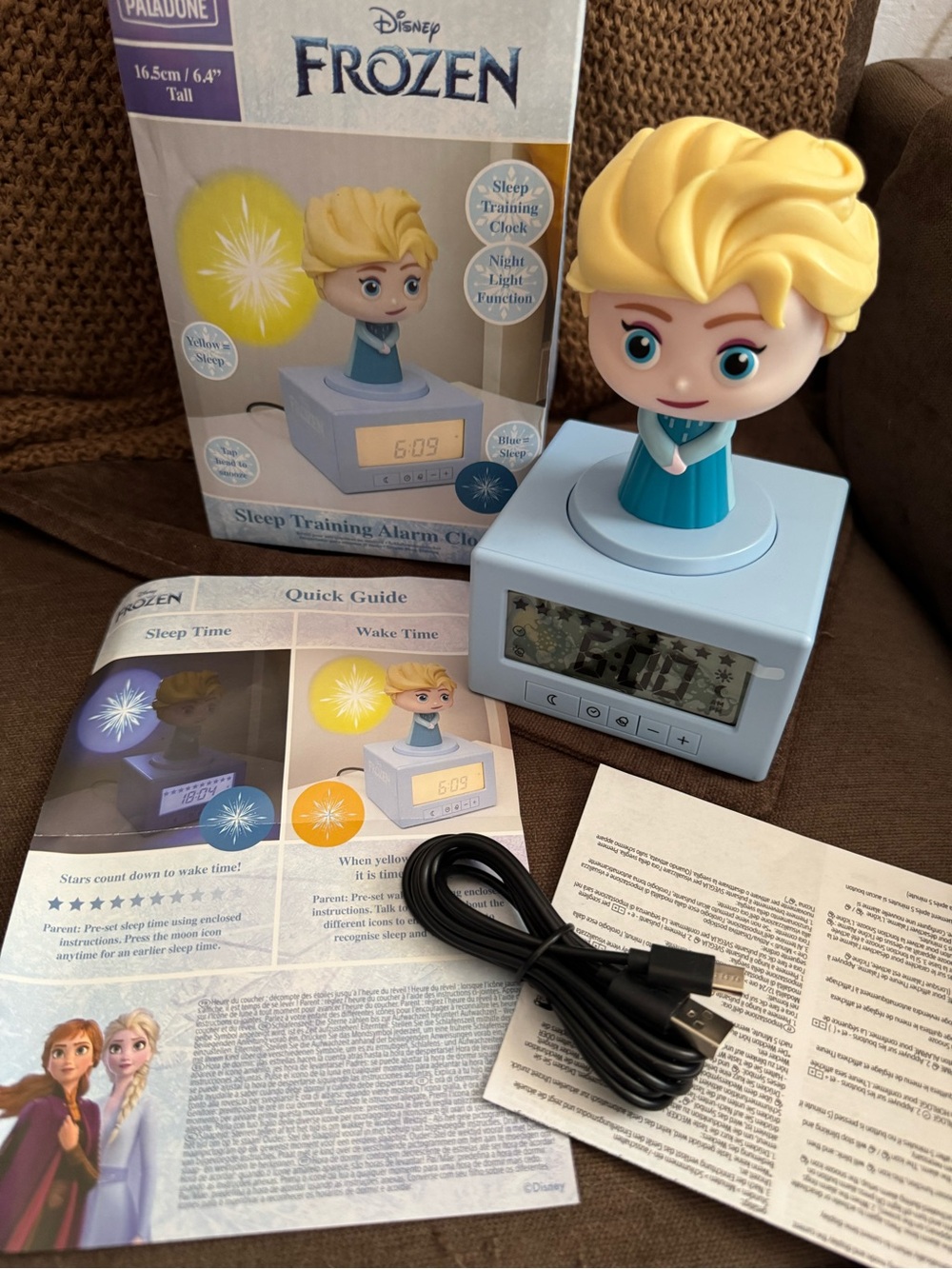 Disney Frozen Elsa Night Light Sleep Training Alarm Clock - Light Blue & Blonde